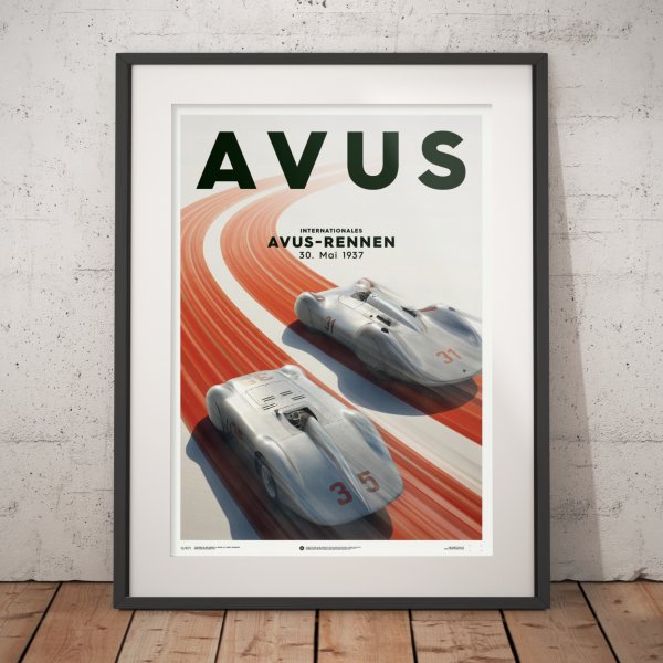 Mercedes Benz & Auto Union – Silver – Avus – 1937 – Poster