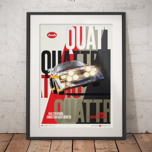 Audi Quattro S1 – Leap – Röhrl & Geistdörfer – San Remo 1985 – Poster | Limited Edition